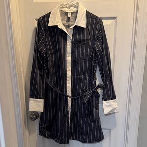 H&M Navy Striped Shirt Dress with White Collar